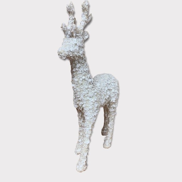 Glam Christmas Beaded Sequin Reindeer Figurine Tabletop Decor 13.5” White - Picture 2 of 4